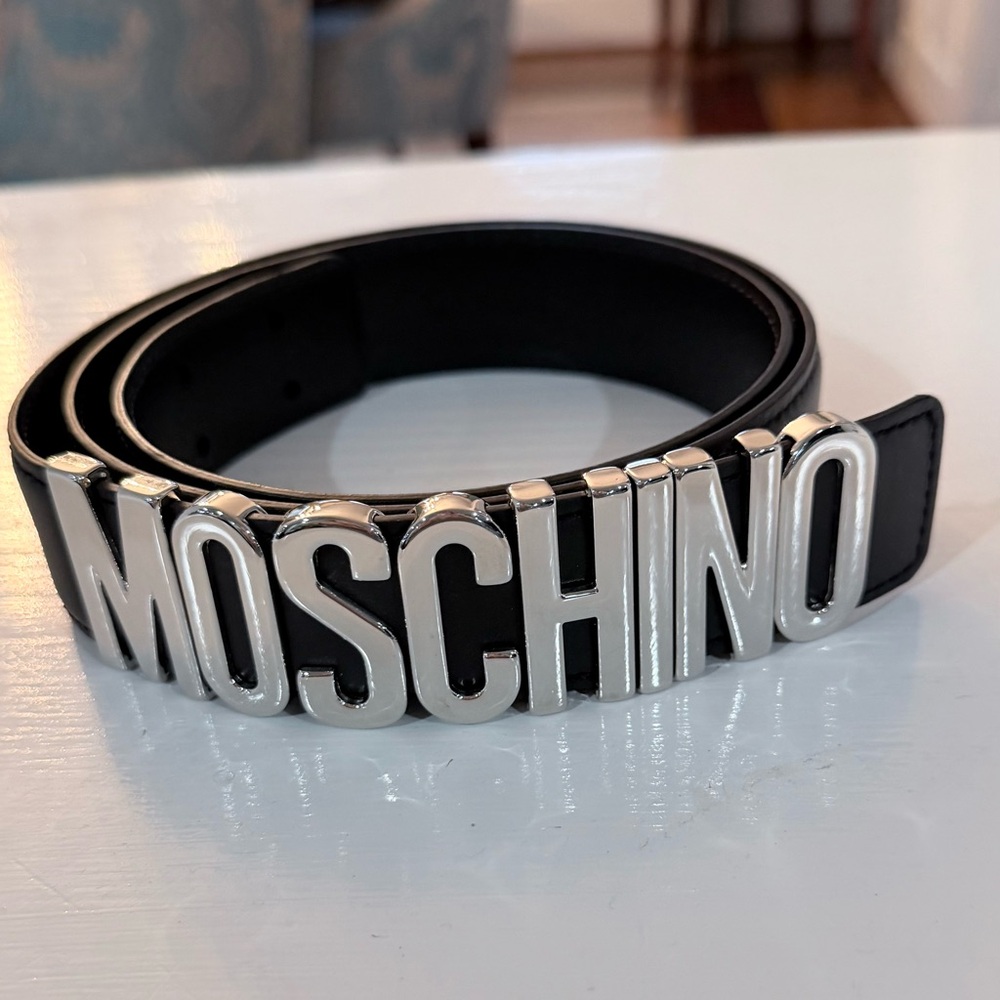 Moschino women’s Belt with Silver Lettering